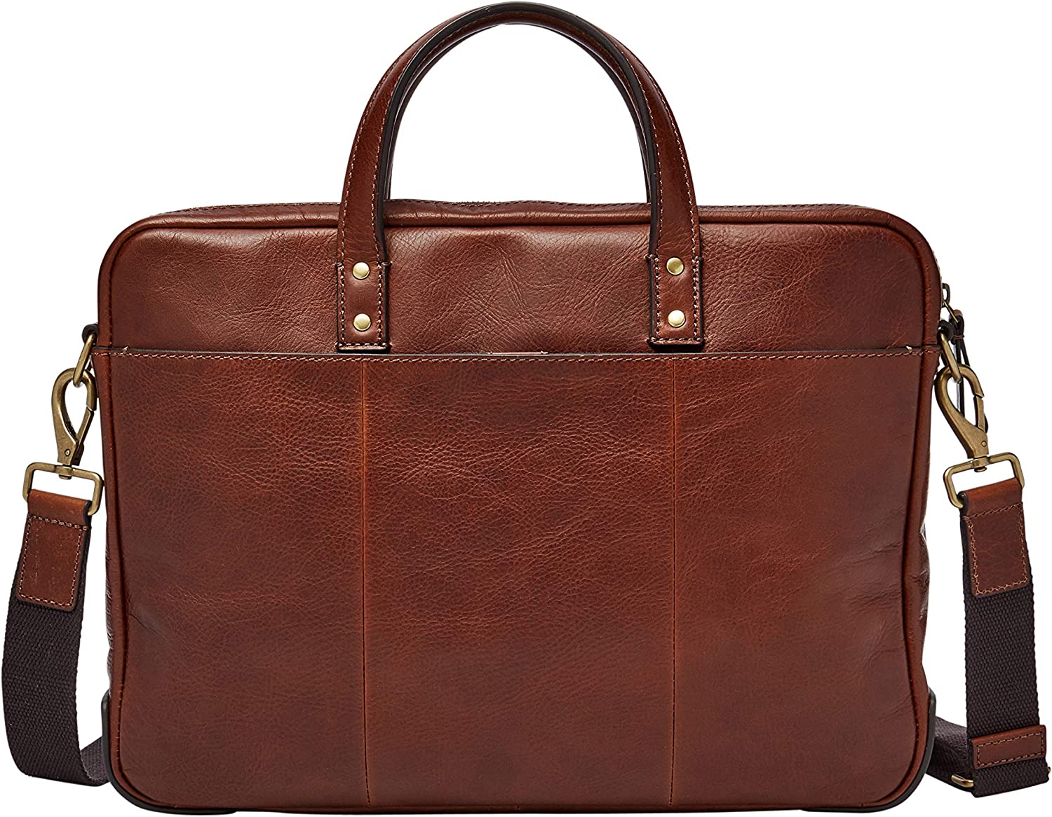 Fossil Men's Haskell Leather Double Zip Briefcase Messenger Laptop Bag， Cognac ， (Model: MBG9342222) - Image 2